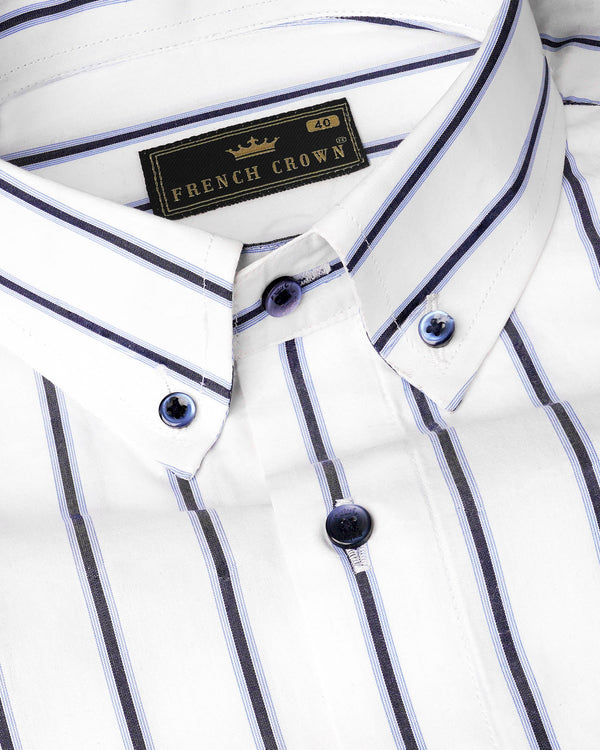 Bright White with Martinique Navy Blue Striped Premium Cotton Shirt