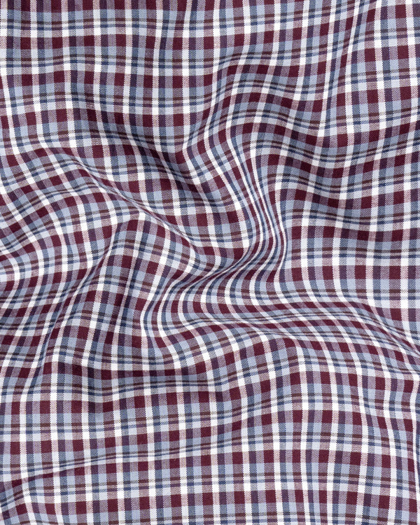 Castro Maroon with Thunder Blue and White Checkered Premium Cotton Shirt
