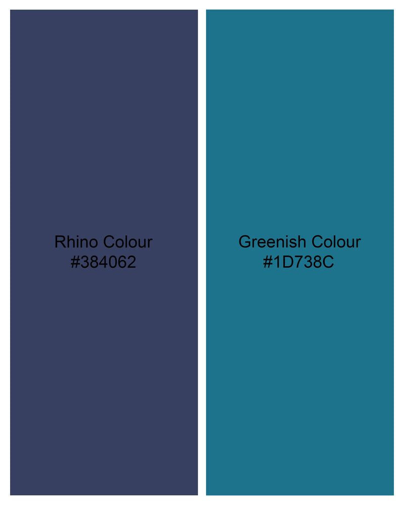 Rhino Blue with Greenish Leaves Textured Luxurious Linen Shirt         9534-CC-SS-H-38, 9534-CC-SS-H-39, 9534-CC-SS-H-40, 9534-CC-SS-H-42, 9534-CC-SS-H-44, 9534-CC-SS-H-46, 9534-CC-SS-H-48, 9534-CC-SS-H-50,  9534-CC-SS-H-52