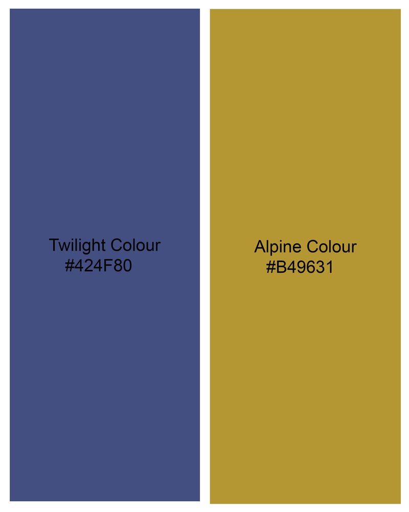 Twilight Blue with Alpine Brown Plaid Cross Buttoned Bandhgala Blazer