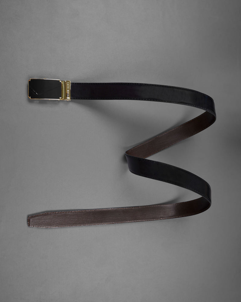 Designer Black and Golden Buckle Matte Finish with Jade Black and Brown Leather Free Handcrafted Reversible Belt