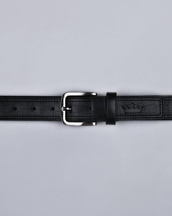 Jade Black Double Handmade Stitched Crocodile Skin Textured Vegan Leather Belt BT21-28, BT21-36, BT21-34, BT21-30, BT21-32, BT21-38