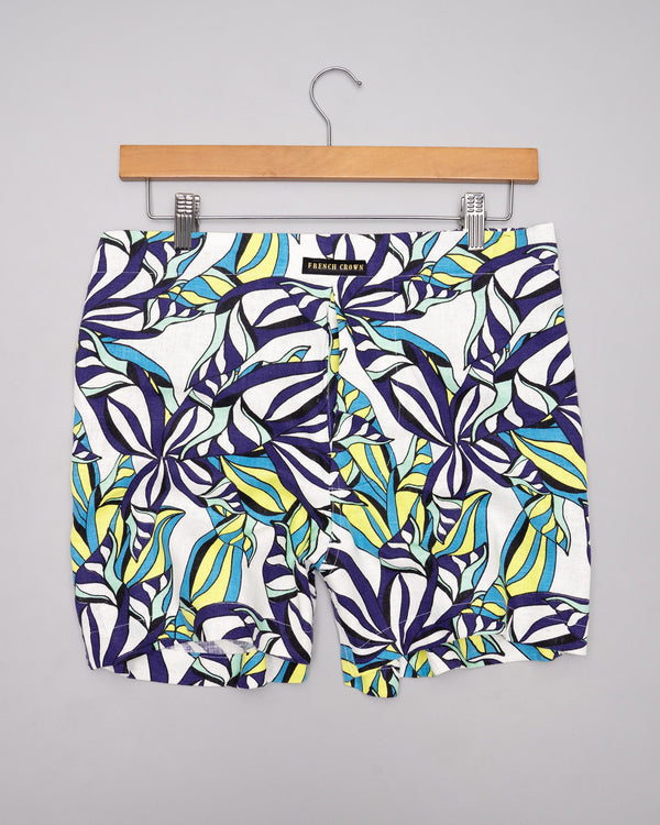 Blue leaves Printed Luxurious Linen Boxers BX374-02-28, BX374-02-30, BX374-02-32, BX374-02-34, BX374-02-36, BX374-02-38, BX374-02-40, BX374-02-42, BX374-02-44