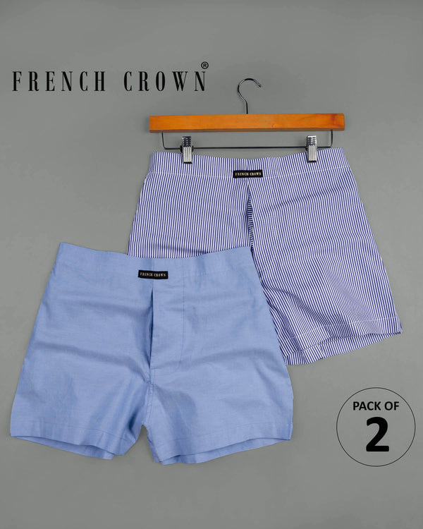 Moonstone Blue Oxford and Chambray Blue and White Pin Striped Premium Cotton Boxers CBX400-28, CBX400-30, CBX400-32, CBX400-34, CBX400-36, CBX400-38, CBX400-40, CBX400-42, CBX400-44
