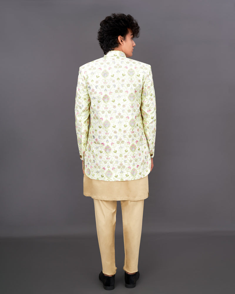 Citrine Off-White Embroidered Indo-Western with Kurta and Pants Set