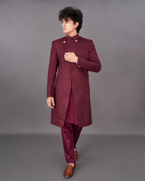Espresso Maroon and Sequence Embroidered Sherwani with Kurta and Pants Set