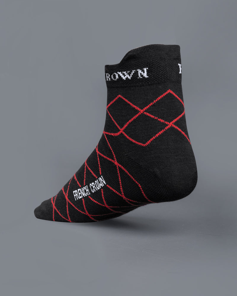 Jade Black and Red Ankle Length Socks SO013