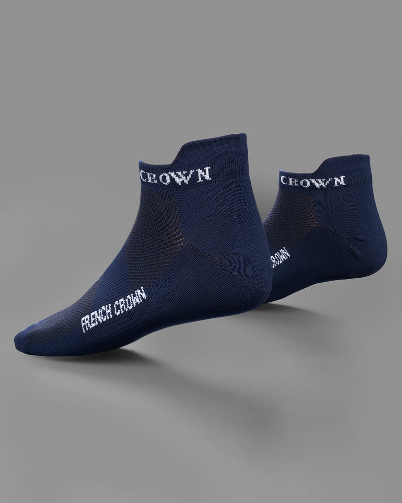 Pack of 4: Sky Blue, Navy Blue, Yellow, and green textured Premium Combed Cotton Ankle Length And No-Show socks SOC007