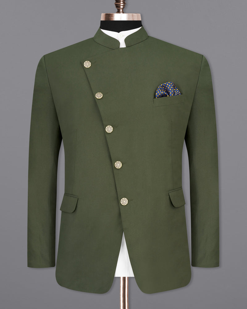 Twill Green Cross Buttoned Bandhgala Suit ST2459-CBG-36, ST2459-CBG-38, ST2459-CBG-40, ST2459-CBG-42, ST2459-CBG-44, ST2459-CBG-46, ST2459-CBG-48, ST2459-CBG-50, ST2459-CBG-52, ST2459-CBG-54, ST2459-CBG-56, ST2459-CBG-58, ST2459-CBG-60