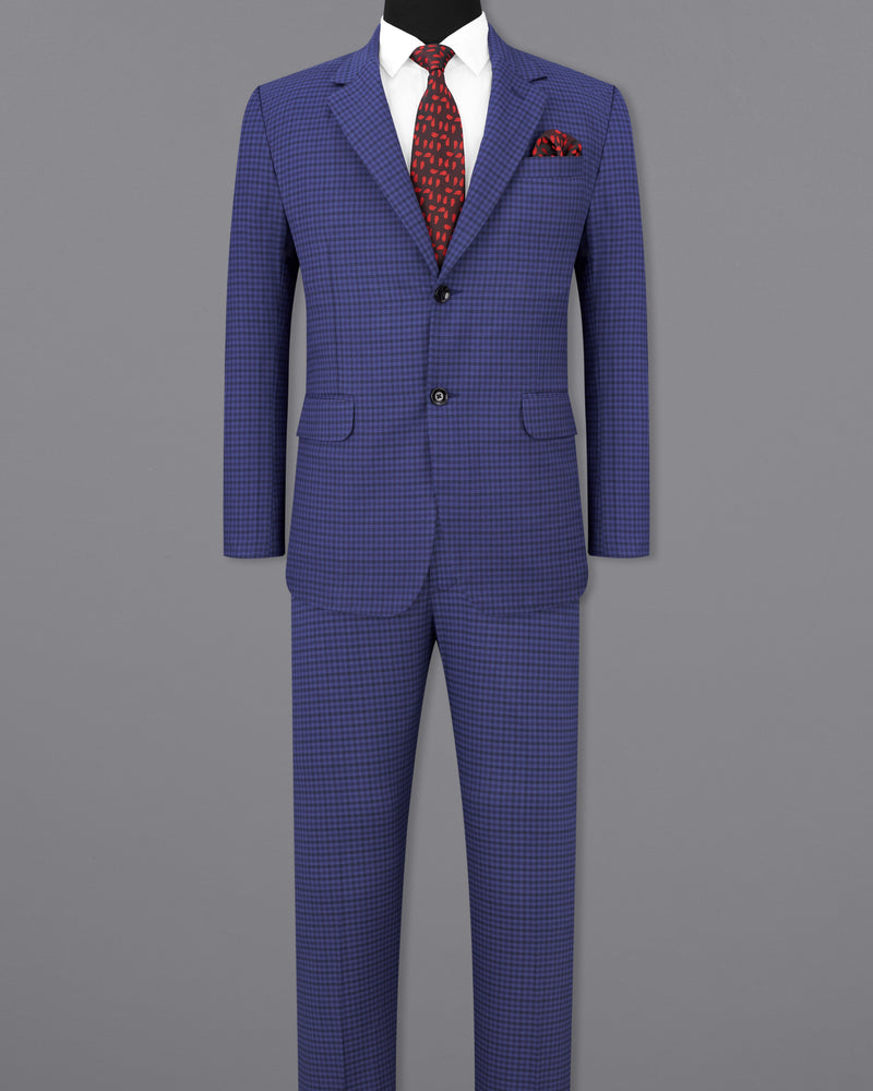 Victoria Blue Gingham Checkered Single Breasted Suit