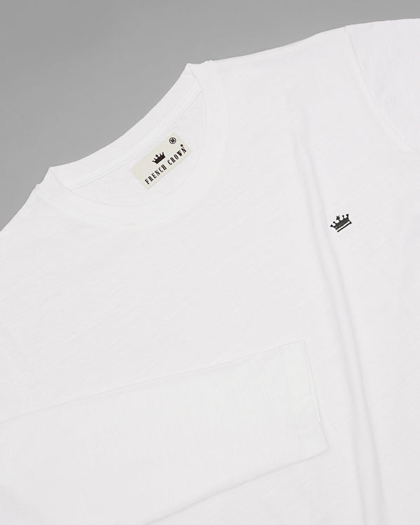 Bright White Slubbed Full-Sleeve Super soft Supima Organic Cotton Jersey T-shirt TS144-XL, TS144-S, TS144-M, TS144-L, TS144-XXL