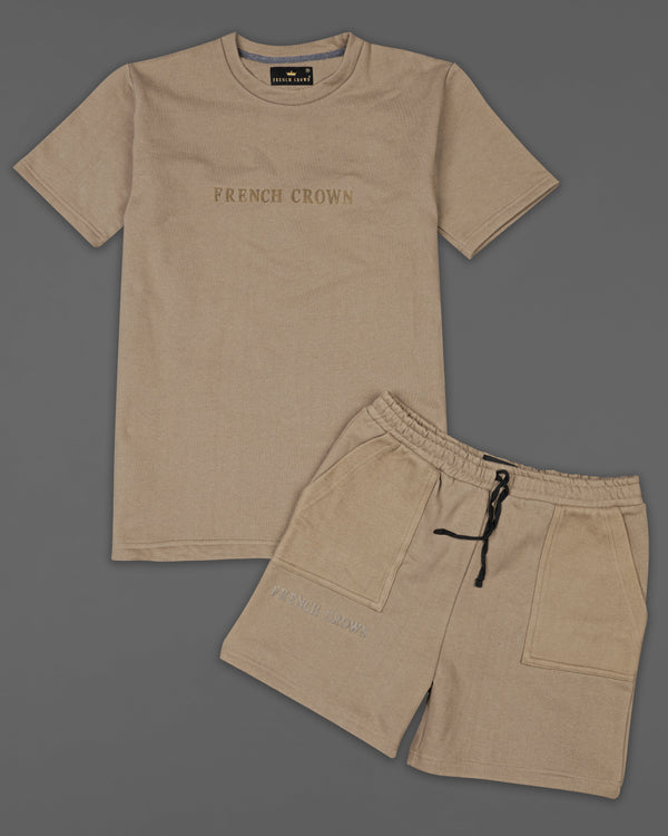 Pale Oyster Brown Premium Cotton T-shirt with Shorts Combo
