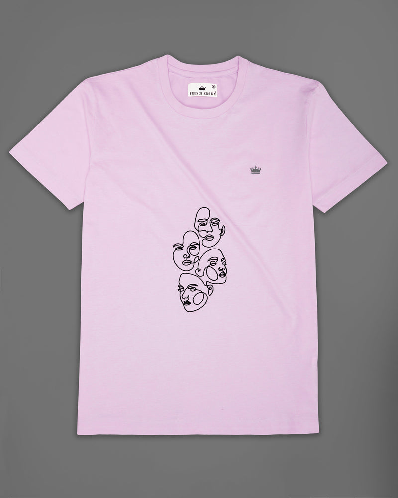 Carousel Light Purple with Face Embroidered Work Organic Cotton T-shirt