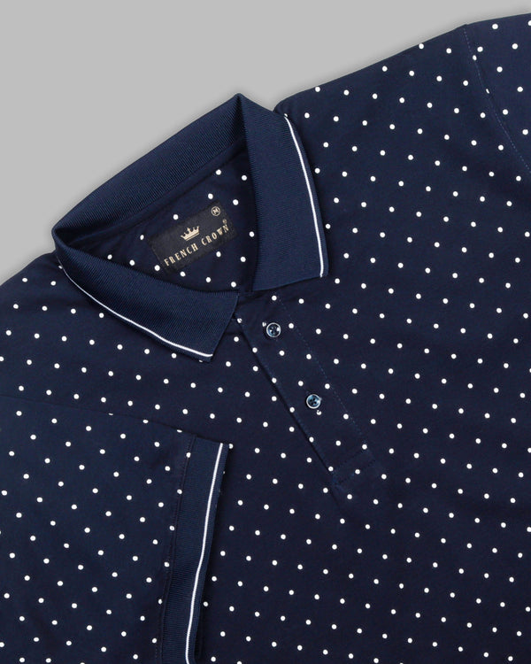 Big Stone Navy Blue With White Dotted Print Premium Cotton Polo T-shirt TS291-S, TS291-M, TS291-L, TS291-XL, TS291-XXL