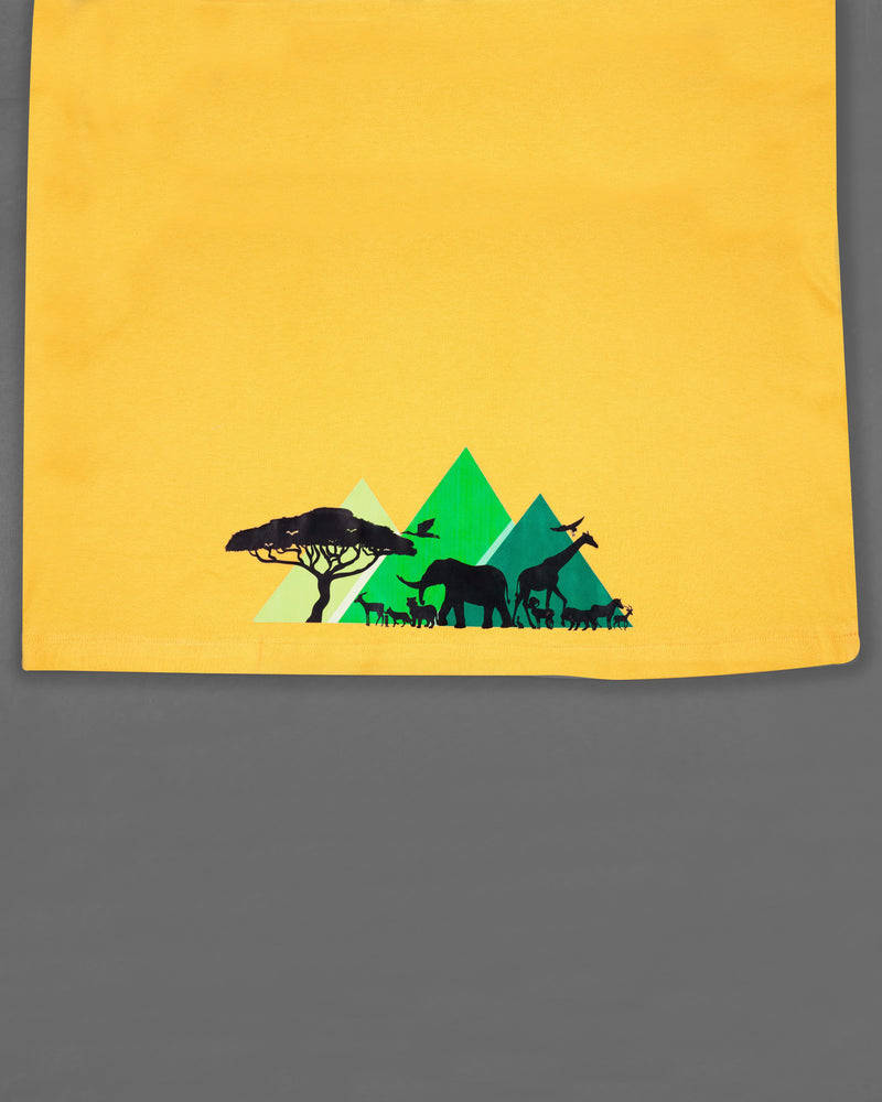 Sunglow Yellow Tropical Rubber Printed Premium Cotton T-Shirt