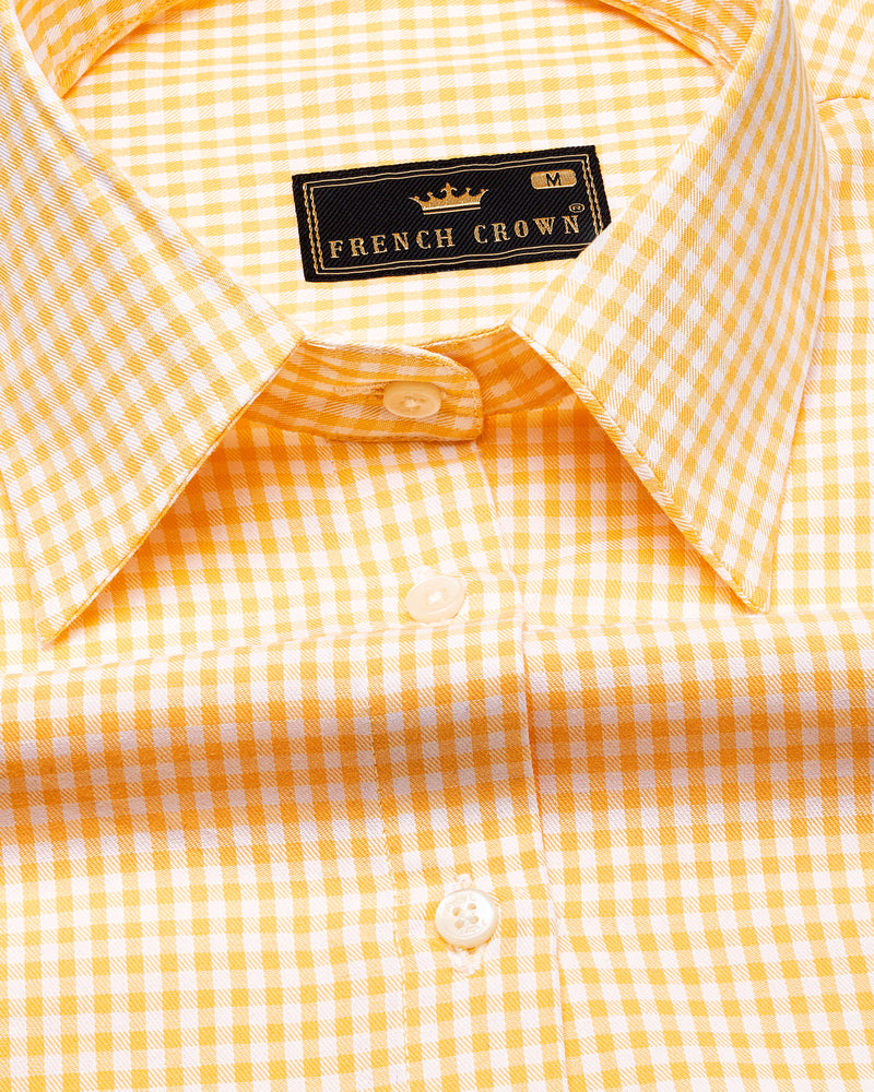 Bright White with Texas Orange Checkered Premium Cotton Shirt