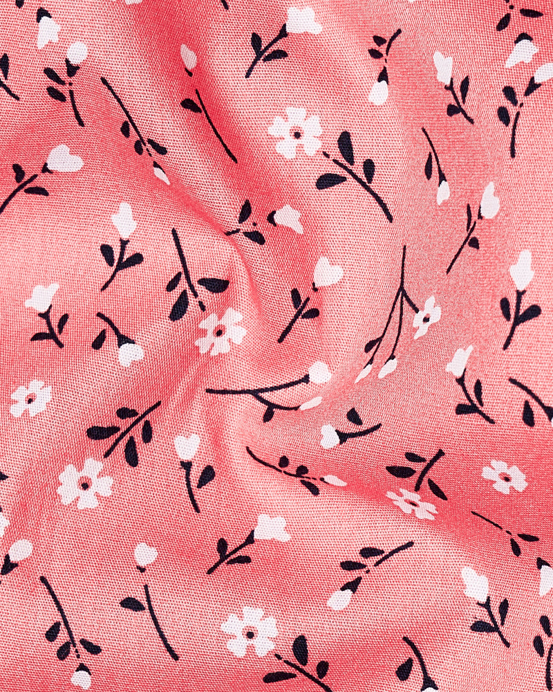 Coral Pink Ditsy Printed Premium Cotton Shirt