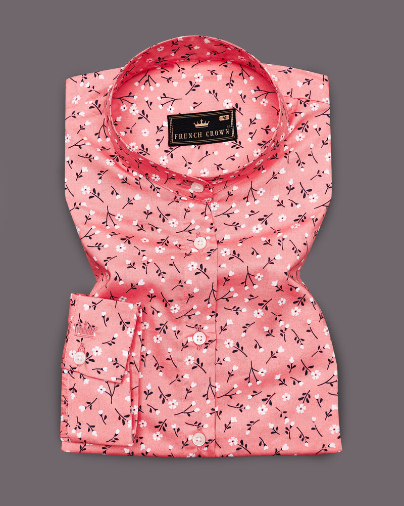 Coral Pink Ditsy Printed Premium Cotton Shirt