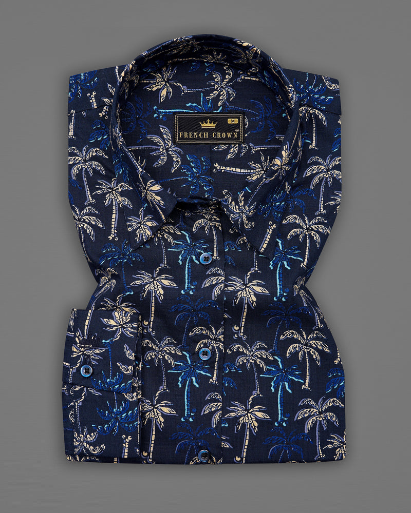 Rangoon Blue Multicolour Trees Printed Premium Cotton Shirt