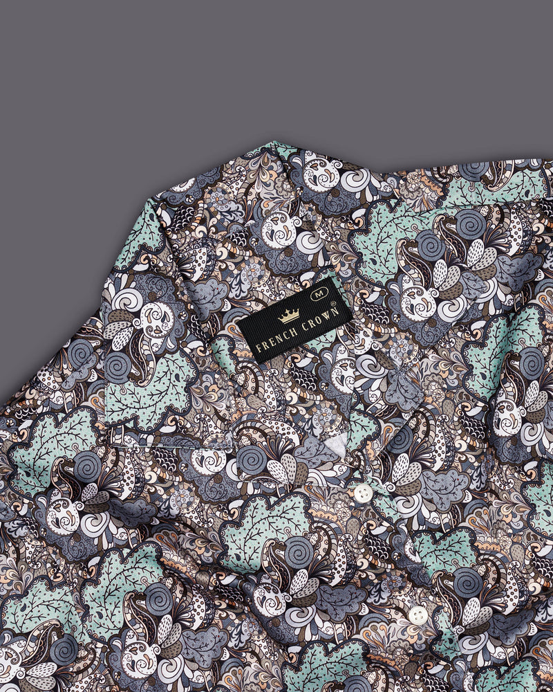 Pewter Green with Storm Gray Quirky Printed Premium Cotton Shirt