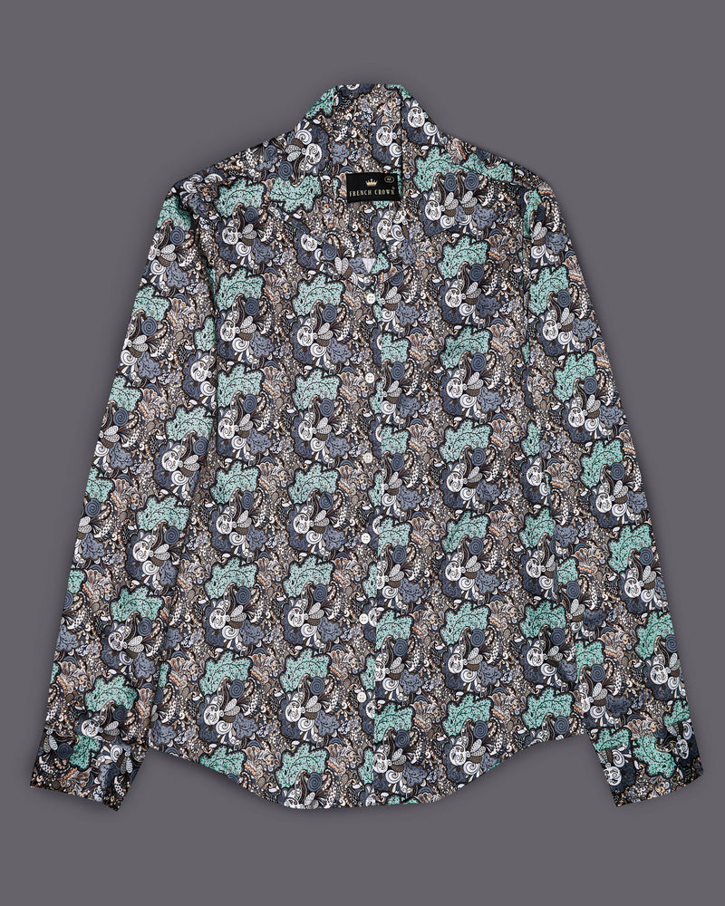 Pewter Green with Storm Gray Quirky Printed Premium Cotton Shirt