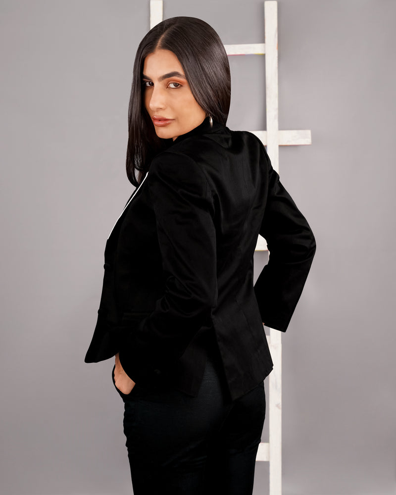 Jade Black with White Borders Premium Cotton Women's Suit