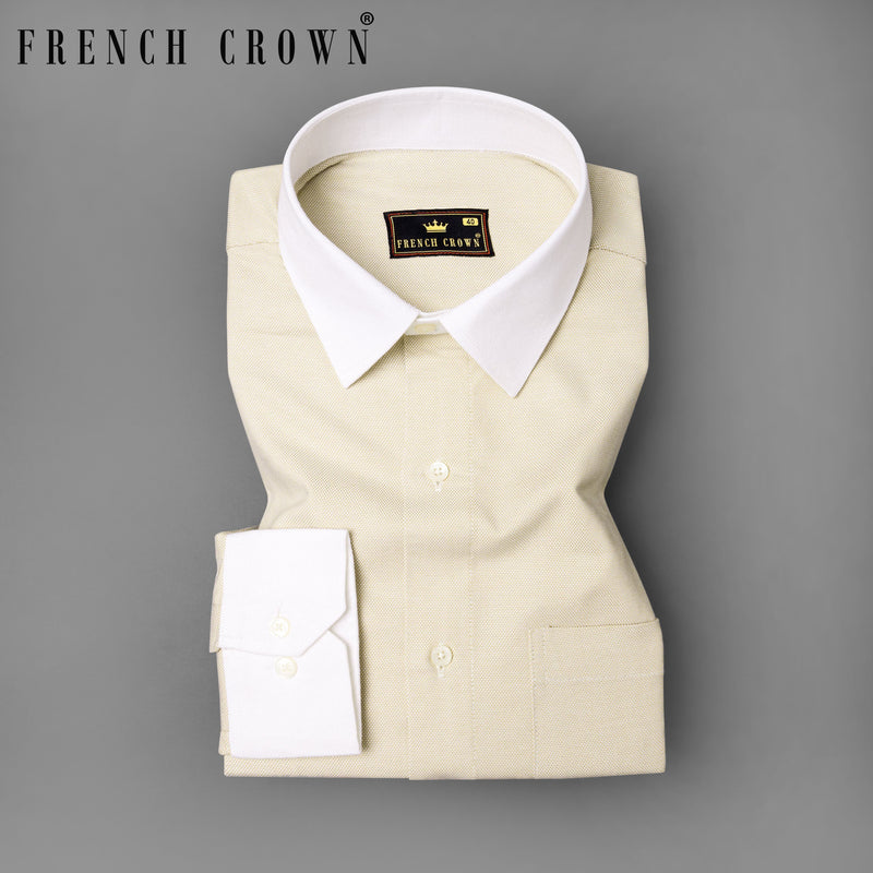 Almond Brown with White Collar Dobby Heavyweight Premium Giza Cotton Over Shirt