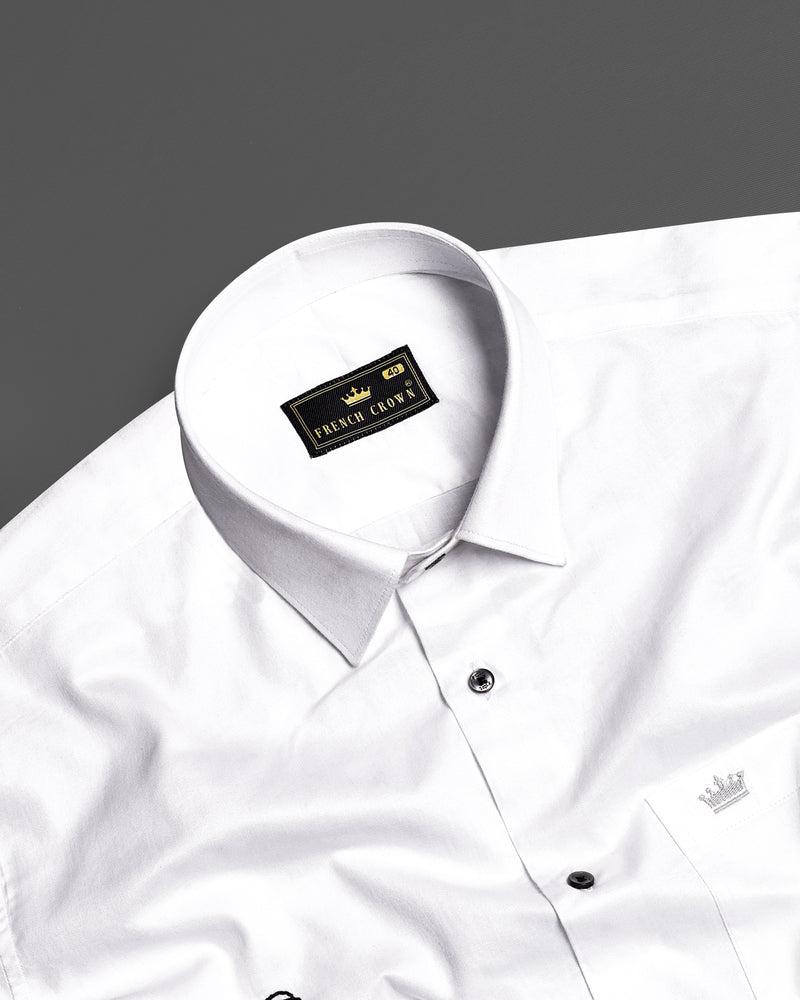 Bright White Champagne Embroidered Super Soft Premium Cotton Shirt