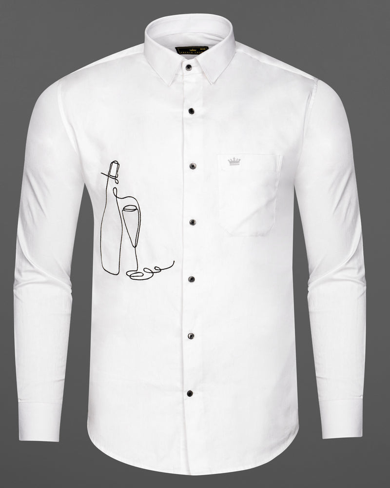 Bright White Champagne Embroidered Super Soft Premium Cotton Shirt