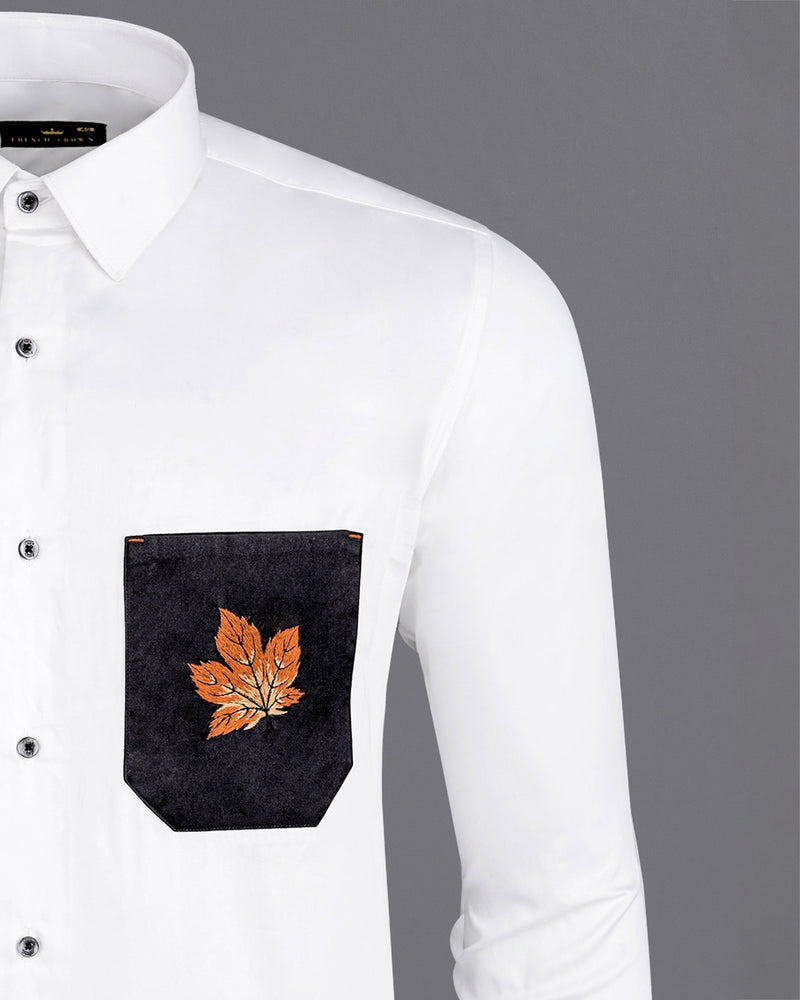 Bright White with Black Pocket and Leaves Embroidered Super Soft Premium Cotton Shirt 1062-BLK-P494-38, 1062-BLK-P494-H-38, 1062-BLK-P494-39, 1062-BLK-P494-H-39, 1062-BLK-P494-40, 1062-BLK-P494-H-40, 1062-BLK-P494-42, 1062-BLK-P494-H-42, 1062-BLK-P494-44, 1062-BLK-P494-H-44, 1062-BLK-P494-46, 1062-BLK-P494-H-46, 1062-BLK-P494-48, 1062-BLK-P494-H-48, 1062-BLK-P494-50, 1062-BLK-P494-H-50, 1062-BLK-P494-52, 1062-BLK-P494-H-52