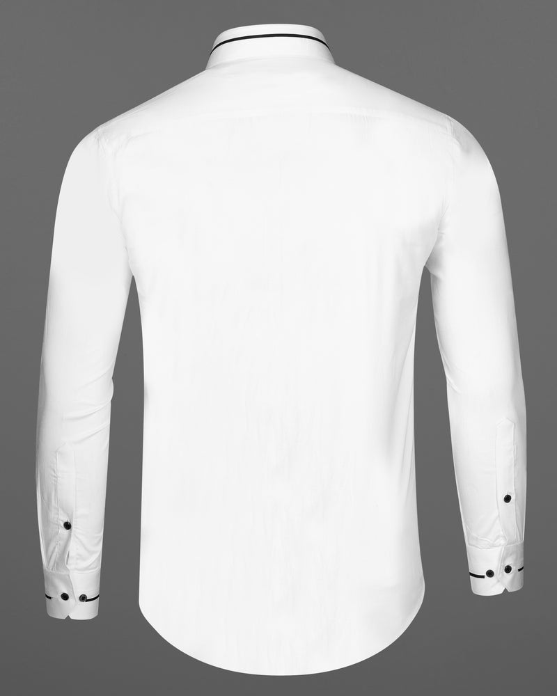 Bright White Collar-cuff Patterned Super soft Giza Cotton Shirt