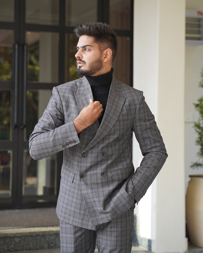Fossil Grey Plaid Double Breasted Suit