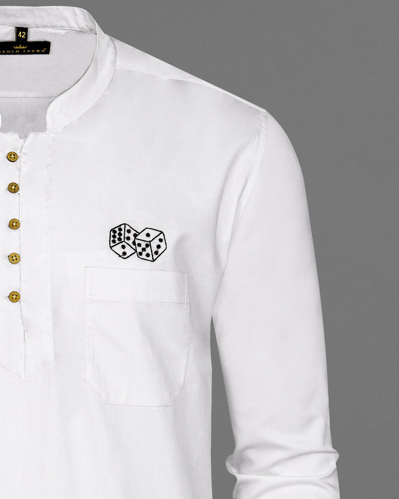 Bright White Dice Embroidered Super Soft Premium Cotton Kurta Shirt 2670-KS-E030-38, 2670-KS-E030-H-38, 2670-KS-E030-39, 2670-KS-E030-H-39, 2670-KS-E030-40, 2670-KS-E030-H-40, 2670-KS-E030-42, 2670-KS-E030-H-42, 2670-KS-E030-44, 2670-KS-E030-H-44, 2670-KS-E030-46, 2670-KS-E030-H-46, 2670-KS-E030-48, 2670-KS-E030-H-48, 2670-KS-E030-50, 2670-KS-E030-H-50, 2670-KS-E030-52, 2670-KS-E030-H-52