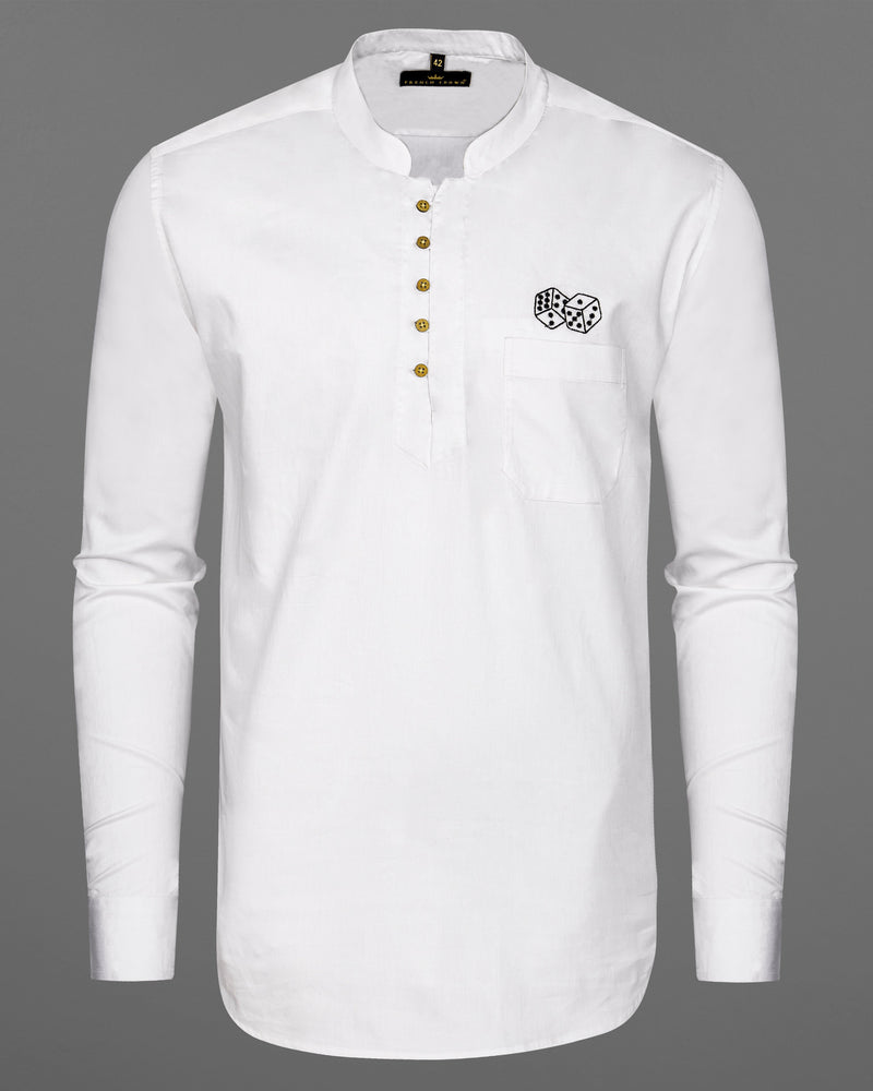 Bright White Dice Embroidered Super Soft Premium Cotton Kurta Shirt 2670-KS-E030-38, 2670-KS-E030-H-38, 2670-KS-E030-39, 2670-KS-E030-H-39, 2670-KS-E030-40, 2670-KS-E030-H-40, 2670-KS-E030-42, 2670-KS-E030-H-42, 2670-KS-E030-44, 2670-KS-E030-H-44, 2670-KS-E030-46, 2670-KS-E030-H-46, 2670-KS-E030-48, 2670-KS-E030-H-48, 2670-KS-E030-50, 2670-KS-E030-H-50, 2670-KS-E030-52, 2670-KS-E030-H-52