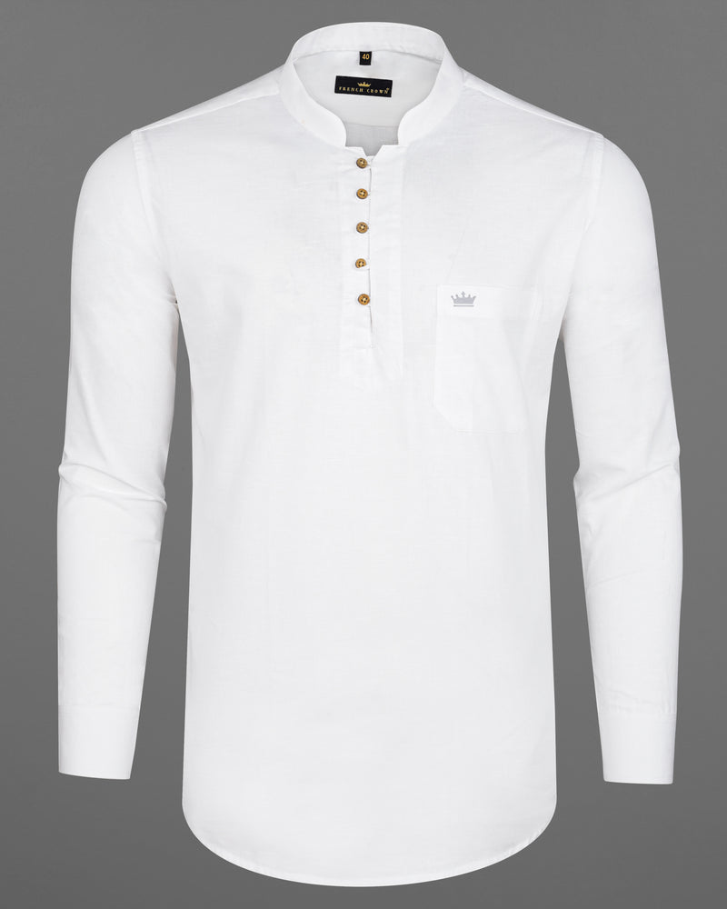 Bright white Indian Kurta Style Luxurious Linen Shirt