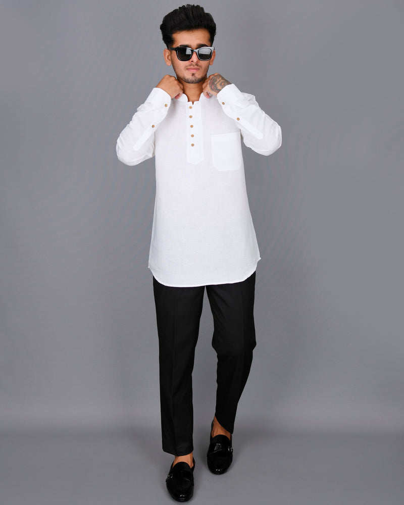 Bright white Indian Kurta Style Luxurious Linen Shirt