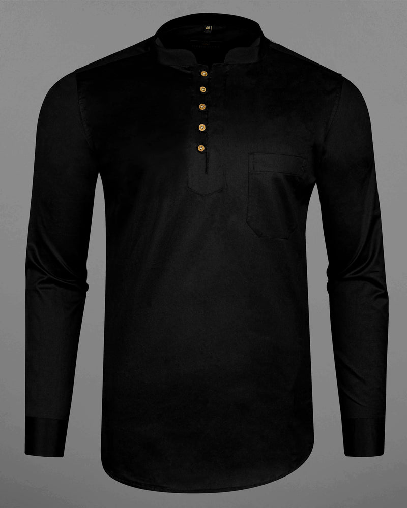 Jade Black Indian Kurta Style Super Soft Giza Cotton Shirt