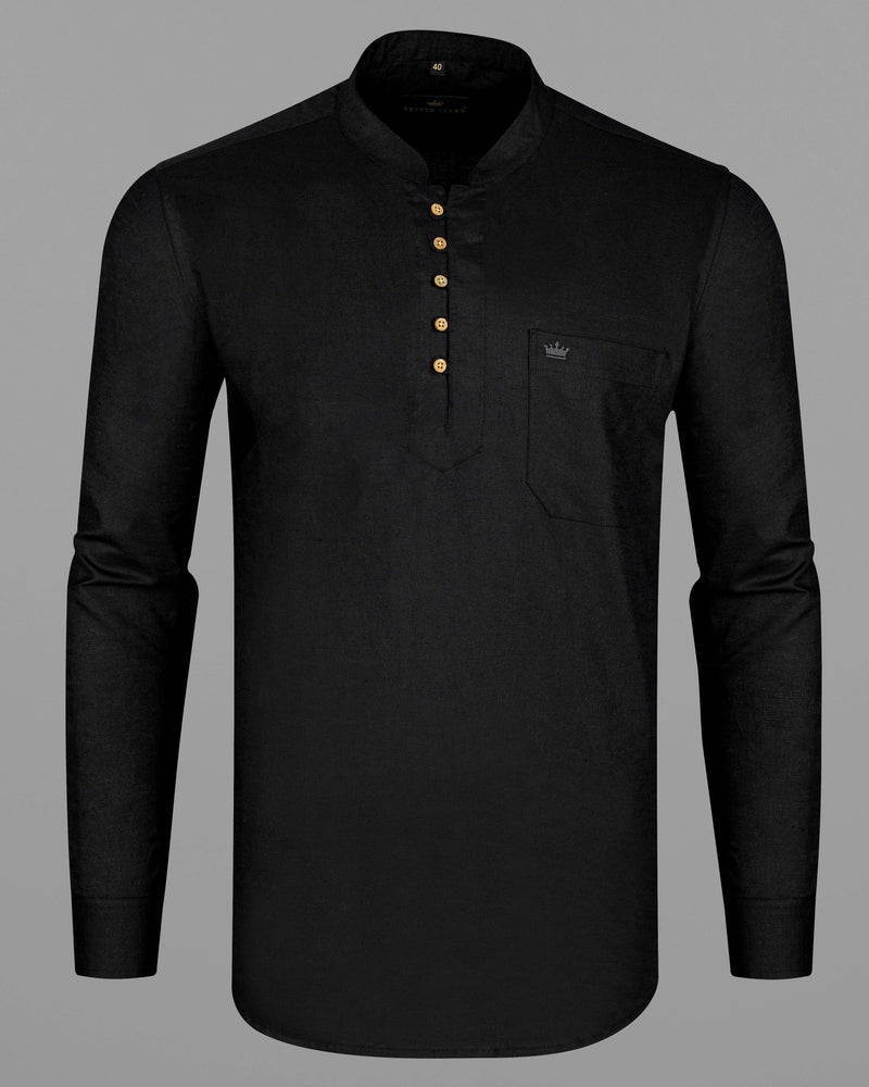 Jade Black Indian Kurta Style Luxurious Linen Shirt