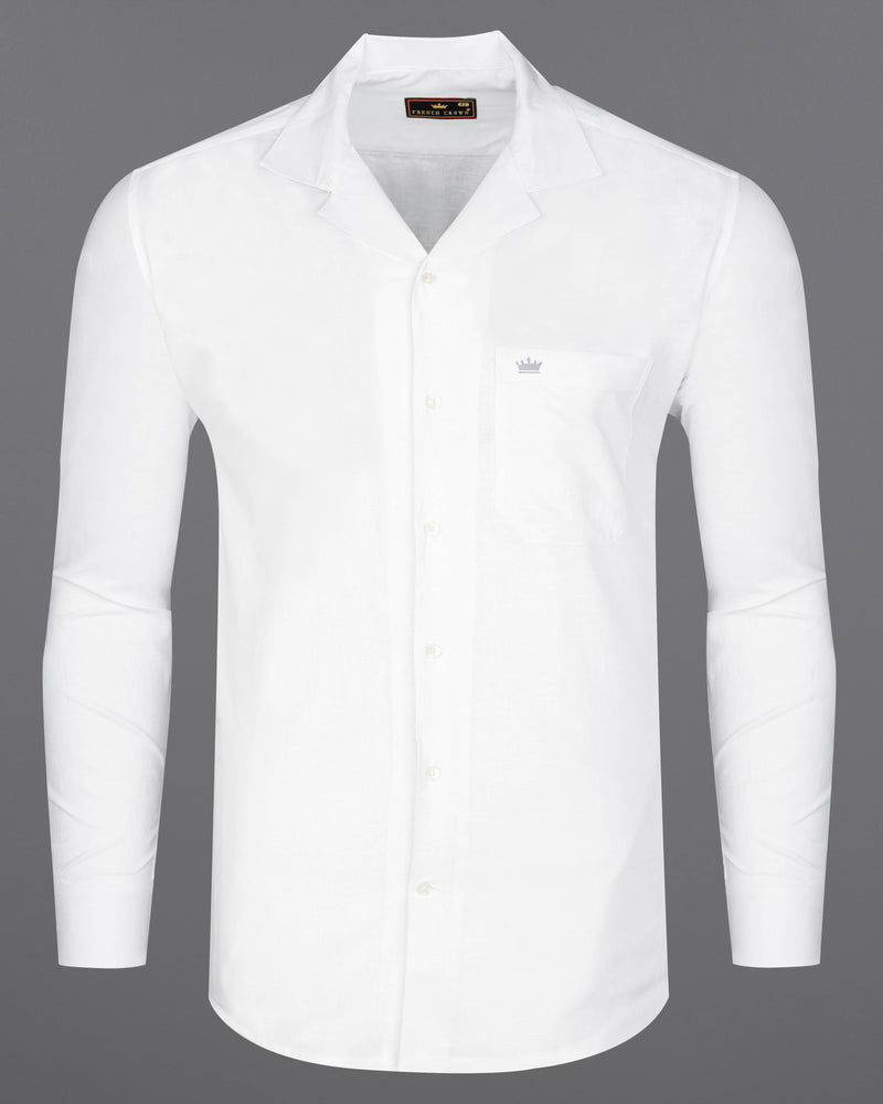 Bright White Cuban Collar Luxurious Linen Shirt