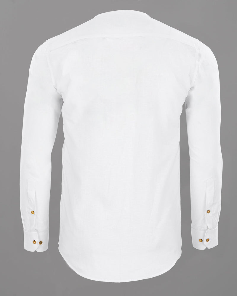 Bright White Collarless Luxurious Linen Shirt