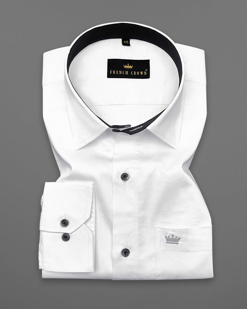 Bright White with Black Collar detailed Super Soft Giza Cotton SHIRT