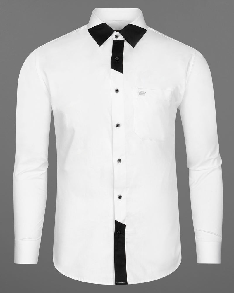 Bright White with Black Patch Patterned Designer Super Soft Giza Cotton SHIRT