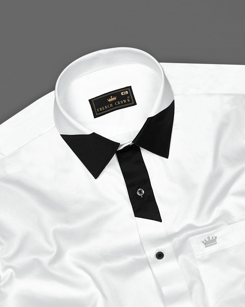 Bright White with Black Patch Patterned Designer Super Soft Giza Cotton SHIRT