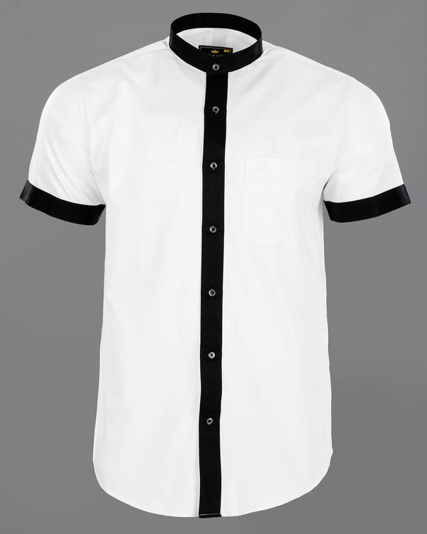 Bright White with Black Placket Half Sleeve Super Soft Giza Cotton SHIRT 3024M-BLK-P13-H-42, 3024M-BLK-P13-H-46, 3024M-BLK-P13-H-52, 3024M-BLK-P13-H-39, 3024M-BLK-P13-H-44, 3024M-BLK-P13-H-50, 3024M-BLK-P13-H-48, 3024M-BLK-P13-H-38, 3024M-BLK-P13-H-40