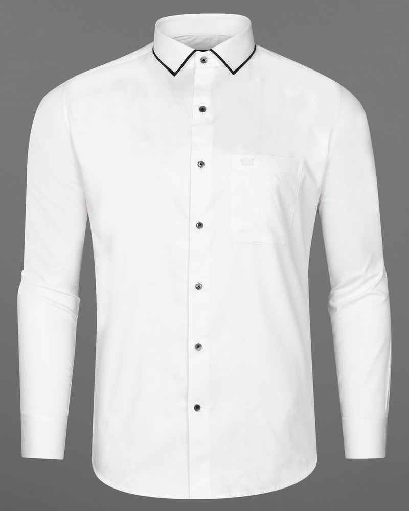 Bright White With Collar Detail Giza Cotton Shirt