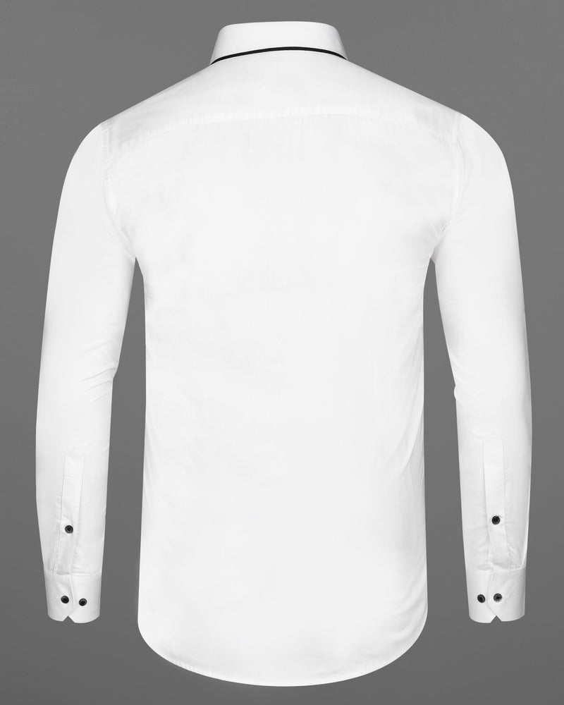Bright White With Collar Detail Giza Cotton Shirt