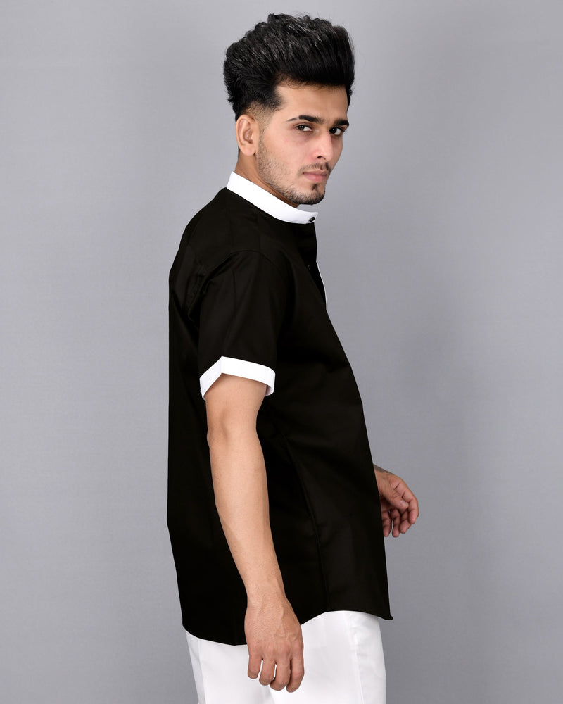 Jade Black with white Placket Half Sleeve Super Soft Giza Cotton Shirt