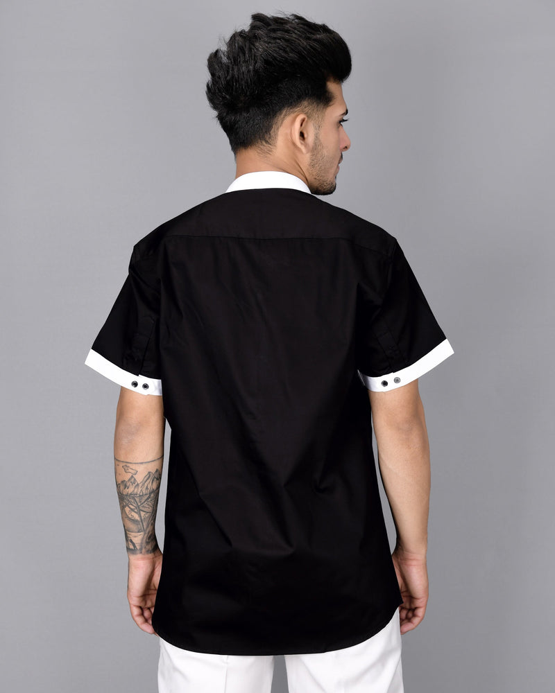 Jade Black with white Placket Half Sleeve Super Soft Giza Cotton Shirt