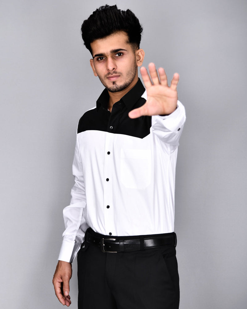Bright White With Black Patch Giza Cotton SHIRT