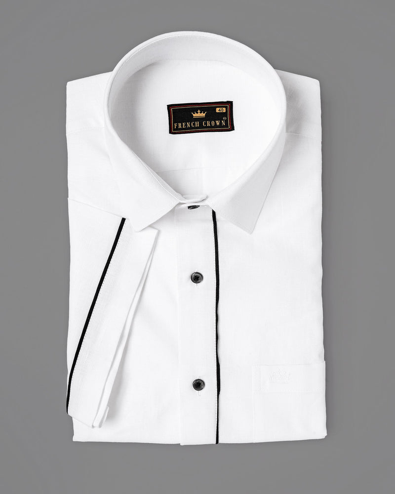Bright White with Black Piping Luxurious Linen Shirt